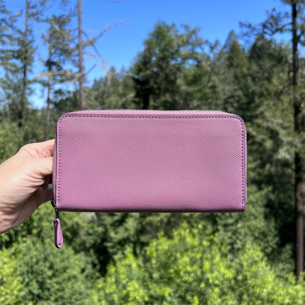 COACH Long Zip-Around Purple Crossgrain Leather Wallet Silver Hardware AUTHENTIC - Picture 2 of 11